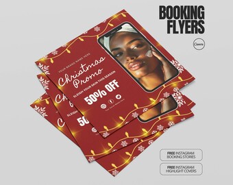 Redigerbar julflyer för hudterapeuter Julbokningsblad Canva-mall Spa-bokningskampanj Utskrivbar skönhetsföretagsdesignkampanj