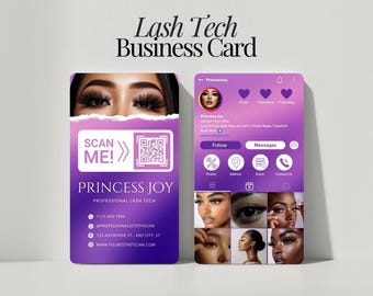 Lash Tech Instagram Business Card Template Editable Lashes Salon Canva Instagram Business Card Lash  Card with QR Code