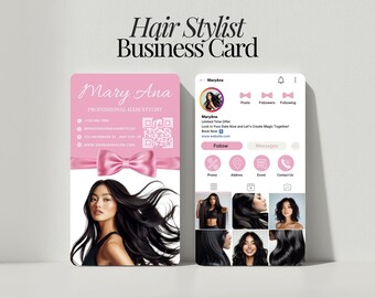 Canva Hair Stylist Business Card Template Instagram Editable Salon Card QR Code Hairdresser Marketing Tool Digital Download For Stylists