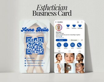 Customizable Esthetician Instagram Business Card Template Editable Canva QR Code Design Esthetics Salon Skincare Branding Card