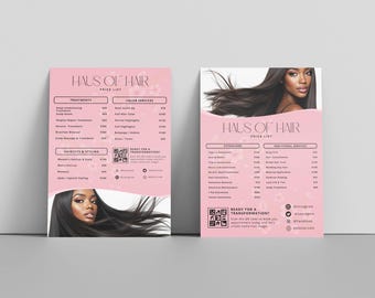 Editable Hair Stylist Pricelist Template Canva Salon Price List QR Payment Sign Printable Pricing Sheet Hair Business DIY Guide Design