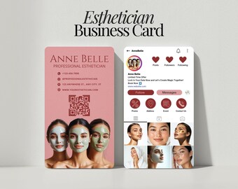 Editable Esthetics Business Card Template For Instagram Canva Skincare Design With QR Code Esthetician Branding Card For Professionals