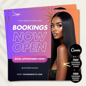 Hair Booking Flyer Template Canva Editable Appointment Sheet Hair Stylist Marketing Printable Salon Book Now Flyer Hair Business Design