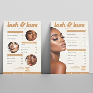 Lash Tech Pricelist Template Editable Canva Design QR Payment Sign Lash Salon Price List Printable Beauty Business Pricing Sheet Guide