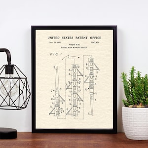 May include: A black and white patent drawing for an eight-man rowing shell. The drawing shows a side view of the shell with the oars in the water. The patent number is 5,067,426 and the date is Nov. 28, 1991. The text "UNITED STATES PATENT OFFICE" is at the top of the drawing.