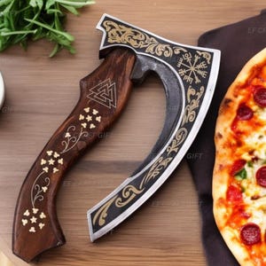 Handmade Pizza Cutter Axe - Unique Rustic Kitchen  Tool | Viking Style Pizza Slicer | Gift for Him & Pizza Lovers Pizza Axe   Viking Axe