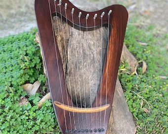 Triangle Lyre Harp Handmade 10 Metal Strings Rosewood Triangle Lyre Harps Medieval Musical Instruments With Free Strings, Tuning Key & Bag