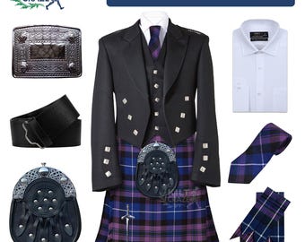 Scottish 9 Pieces Prince Charlie Kilt Outfit for Men Highland Wedding Kilt Set in 50+ Tartans