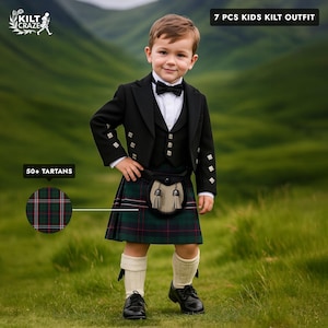 Pojkars Prins Charlie Kilt-dräkt - 7-delat skotskt tartankiltset för bebisar