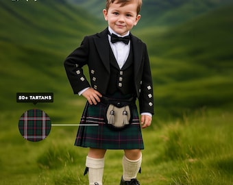 Boys Prince Charlie Kilt Outfit - 7 Piece Scottish Tartan Kilt Set for Babies