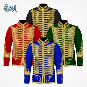 Men&#39;s Napoleonic Hussars Tunic Jacket Gold Braided Wool Military Jacket Jimmy Hendrix Style Wedding Jacket Custom Military Jacket for Men