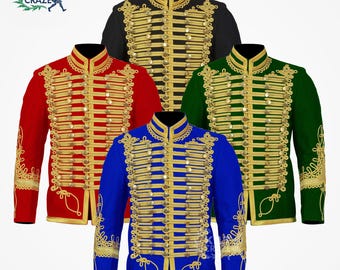 Gold Braided Wool Military Jacket - Napoleonic Hussar Tunic Jimi Hendrix Style Jacket for Men