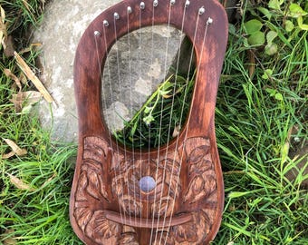 New Flower Lyre Harp Rosewood 10 Metal Strings Lyre Harps Handcrafted Medieval Musical Instruments With Free Strings, Tuning Key & Bag