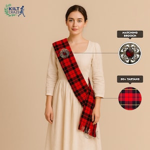 Highland Clan Tartan Sash Traditional Scottish Tartan Women Wedding Sash Custom Tartan Plaids Ladies Sash in 50+ Tartans and 11”x90” Size