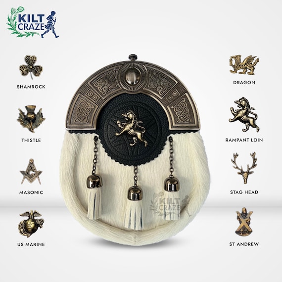 Scottish Kilt Sporran: Men’s Traditional Antique Sporran with Celtic Cantle & 3 Tassels and Chain Belt