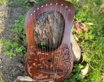 Handmade Rosewood Flower Lyre Harp: 10 Metal Strings Lyre with Tuning Key & Extra Stings
