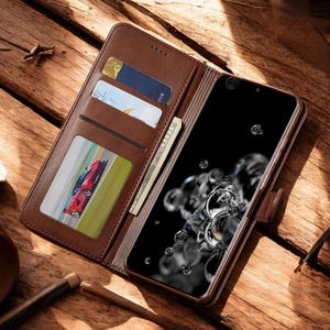 Portefeuille en cuir de luxe | Samsung S25 S24 S23 S22 S21 S20 S10 S9 S8 Plus Note 20 10 9 - Étui à rabat avec fentes pour cartes et béquille