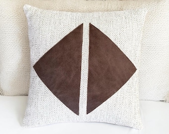 Geometriskt linneörngott: Boho kudde i konstläder, 18x18