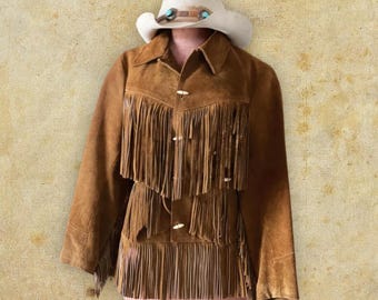 Vintage 80s 90s Fringe Leather Jacket Western Style Cropped