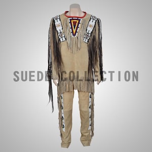 Handmade Beaded Suede War Shirt & Pants: Plains Style Pow Wow Regalia