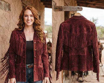 Cowgirl Suede Leather Fringe Jacket, Boho Country Coat, Unique Rustic Rodeo Apparel, Boho Chic Outerwear, Genuine Leather Vintage Look