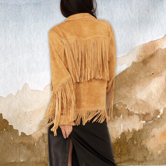 Women's Suede Leather Fringe Jacket, 70s Vintage Western Wear