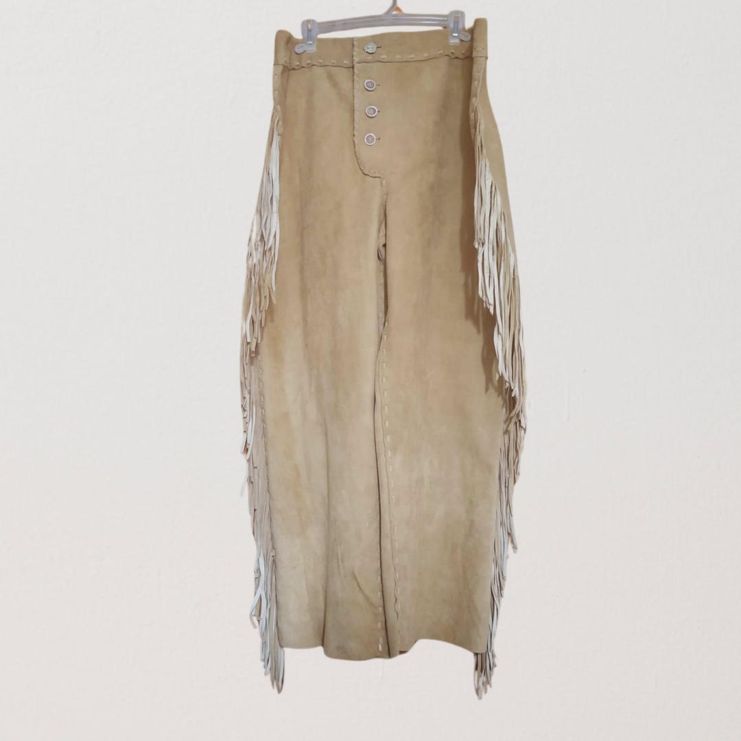 Rusty Brown Suede Fringe Pants with Western Yoke Waist