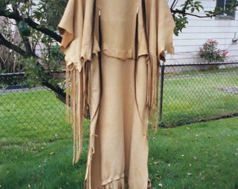 Handmade Leather Fringe Dress: Plains Indian Style Powwow Regalia Dress with Tassel, Native American Dress, Womens Traditional Powwow Outfit