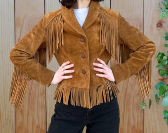 Vintage 80s 90s Fringe Leather Jacket Western Style Cropped