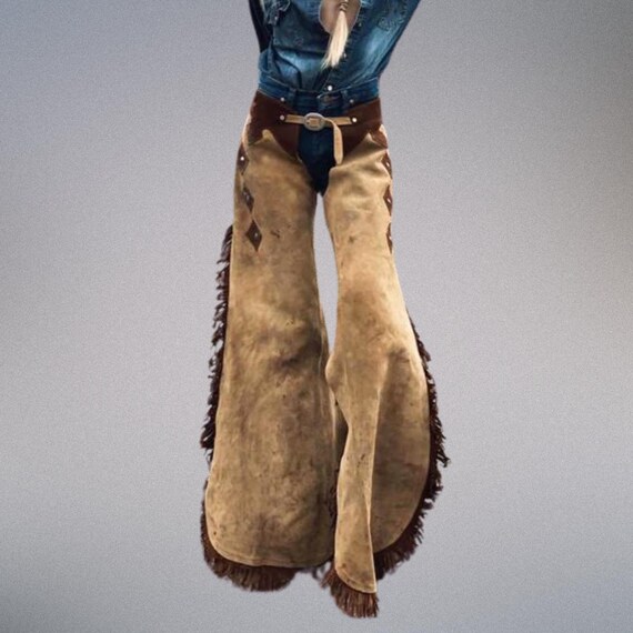Chaps à Franges En Daim Western - Pantalon équitation Fait Main Avec Clous