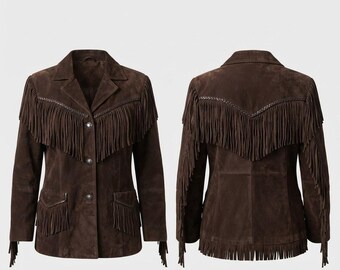 Western Cowgirl Suede Leather Fringe Jacket, Dark Brown Boho Country Coat, Unique Rustic Rodeo Apparel, Boho Chic Outerwear