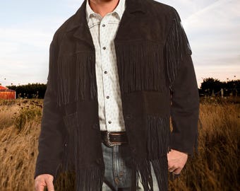 Men's Handmade Suede Fringe Western Jacket: Cowboy Outfit, Western Style Soft Suede Cowboy Fringe Jacket, Suede Tassel Jacket Western Jacket