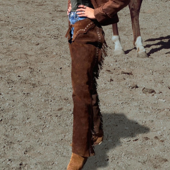 Chaps à Franges En Daim Western - Pantalon équitation Fait Main Avec Clous