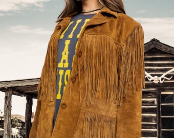 Handmade Southwestern Suede Fringe Jacket: Vintage Western Style