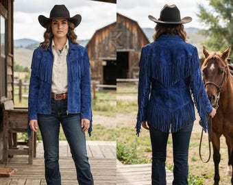 Cowgirl Suede Leather Fringe Jacket, Boho Country Coat, Unique Rustic Rodeo Apparel, Boho Chic Outerwear, Genuine Leather Vintage Look
