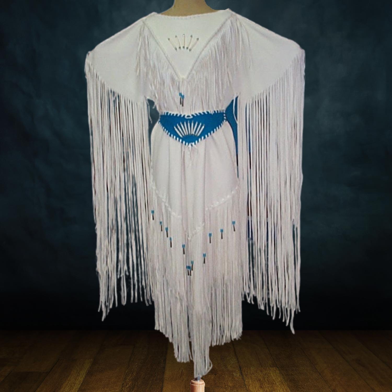Handmade White Leather Long Fringe Dress With Belt: Native American Dress,  Womens Traditional Powwow Dress, Cherokee Indian Wedding Dress - Etsy, image size:1500x1500