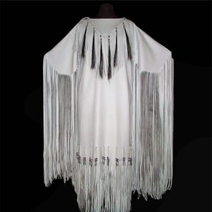 Handmade Leather Fringe Dress: Plains Indian Style, Glass Bead Detail