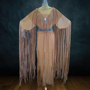 Handmade Leather Fringe Dress: Plains Indian Style Beaded Powwow Dress