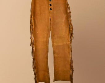 Real Suede Leather Fringe Pants: Handmade Western Wear Tassel Pants Trouser, Native Suede Fringe Pants, Mountain Man Outfit, Old West Outfit