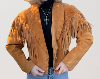 70s Suede Fringe Jacket: Women's Western Cowgirl Coat, Ladies Handmade Brown Suede Fringe Coat / Jacket, Boho Clothing, Old West Outfit