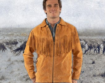 Handmade Suede Leather Fringe Pullover Jacket: Old Western Style Suede Fringe Mountain Man Jacket, Native Outfit, Cowboy Suede Tassel Jacket