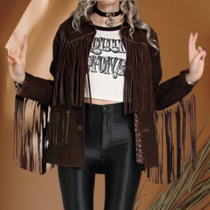 Handmade Chocolate Suede Fringe Jacket: Western Cowgirl Coat, Ladies Handmade Brown Suede Fringe Coat Jacket, Boho Clothing, Old West Outfit