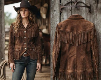 Western Cowgirl Suede Leather Fringe Jacket, Dark Brown Boho Country Coat, Unique Rustic Rodeo Apparel, Boho Chic Outerwear