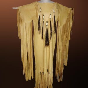 Handmade Leather Fringe Dress: Plains Indian Style, Glass Bead Detail