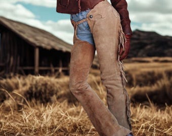 Suede Leather Cowgirl Chaps: Western Riding Fringe - Handmade Ladies Suede Fringe Show Chaps, Horse Riding Chaps with Fringe, Western Wear