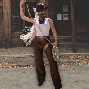 Polainas de cuero auténtico para mujer, estilo vaquera occidental, con flecos / Polainas de cuero con flecos para montar a caballo, pantalones de cuero estilo western, atuendo de rodeo