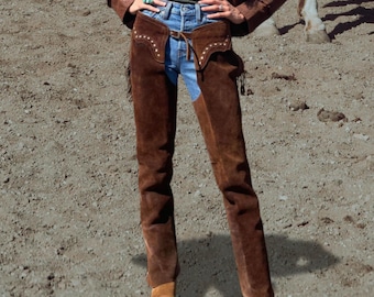 Chaps Western En Cuir Suédé Franges - Fait Main - Équitation Rodéo