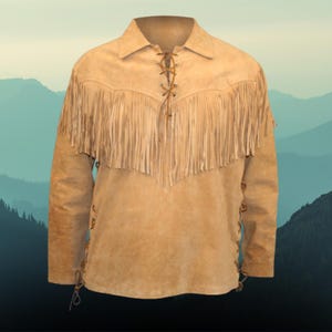 Mountain Man Suede Leather Fringe Pullover Jacket, Western Wear Suede Shirt, Mountain Man Rendezvous Outfit, Old West Outfit, Gift for Him