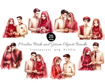 Muslim Wedding Couple Clipart: Islamic Bride & Groom PNG (Digital Download