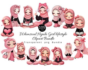 Whimsical Hijabi Girl Clipart Bundle: Muslim Lifestyle PNG Set